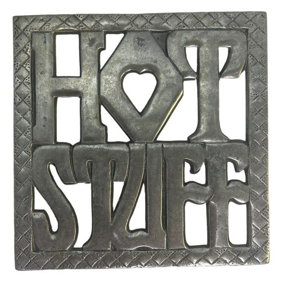 Vintage Metal Hot Stuff Kitchen Hot Dish Trivet Serving Table Decor 6" by 6" - Picture 1 of 2